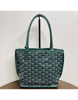 GOYARD Anjou Mini Tote Bag in Green Goyardine Canvas with Detachable Pouch