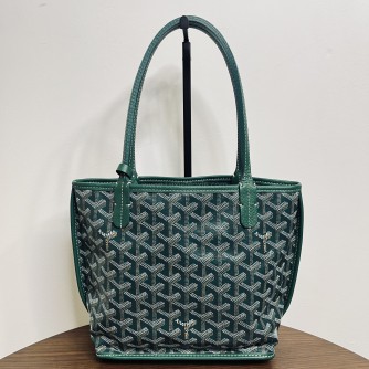 GOYARD Anjou Mini Tote Bag in Green Goyardine Canvas with Detachable Pouch