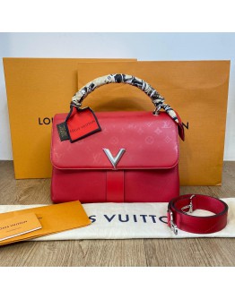 LOUIS VUITTON Very One Handle Bag Monogram Leather in Rubis with Shoulder Strap – SHW (Year 2018) [tied with original LV Silk Twilly]