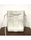 BOTTEGA VENETA Small Cassette Bucket Crossbody Bag in White Calfskin