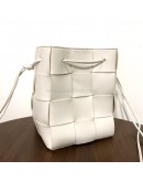 BOTTEGA VENETA Small Cassette Bucket Crossbody Bag in White Calfskin