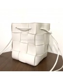 BOTTEGA VENETA Small Cassette Bucket Crossbody Bag in White Calfskin
