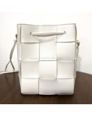 BOTTEGA VENETA Small Cassette Bucket Crossbody Bag in White Calfskin