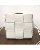 BOTTEGA VENETA Small Cassette Bucket Crossbody Bag in White Calfskin