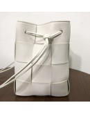 BOTTEGA VENETA Small Cassette Bucket Crossbody Bag in White Calfskin