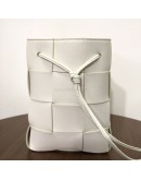 BOTTEGA VENETA Small Cassette Bucket Crossbody Bag in White Calfskin