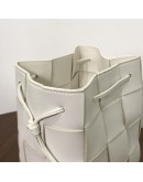 BOTTEGA VENETA Small Cassette Bucket Crossbody Bag in White Calfskin