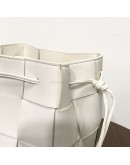 BOTTEGA VENETA Small Cassette Bucket Crossbody Bag in White Calfskin