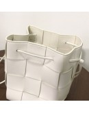 BOTTEGA VENETA Small Cassette Bucket Crossbody Bag in White Calfskin