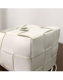 BOTTEGA VENETA Small Cassette Bucket Crossbody Bag in White Calfskin