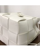 BOTTEGA VENETA Small Cassette Bucket Crossbody Bag in White Calfskin
