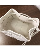 BOTTEGA VENETA Small Cassette Bucket Crossbody Bag in White Calfskin