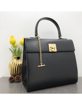 CELINE Vintage Logo Box Handbag with Chain in Black Smooth Calfskin – GHW