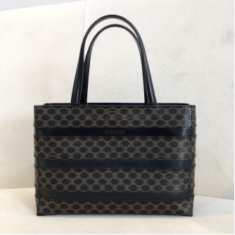 CELINE Vintage Black Macadam Monogram Small Tote Bag - GHW