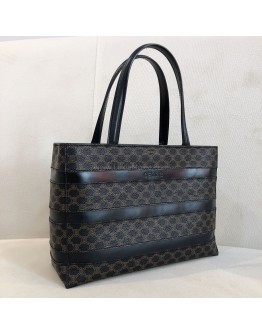 CELINE Vintage Black Macadam Monogram Small Tote Bag - GHW