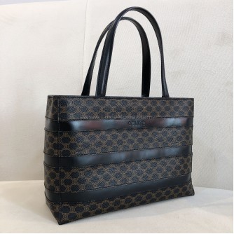 CELINE Vintage Black Macadam Monogram Small Tote Bag - GHW