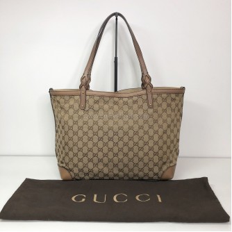 GUCCI GG Canvas in Light Brown Leather Large Tote Bag – GHW