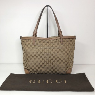 GUCCI GG Canvas in Light Brown Leather Large Tote Bag – GHW