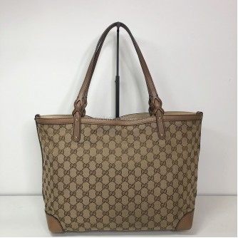 GUCCI GG Canvas in Light Brown Leather Large Tote Bag – GHW