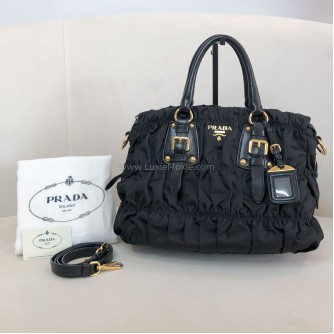 PRADA BN1336 Tessuto Gaufre Black Nylon Tote Bag with Shoulder Strap – GHW (Year 2011)