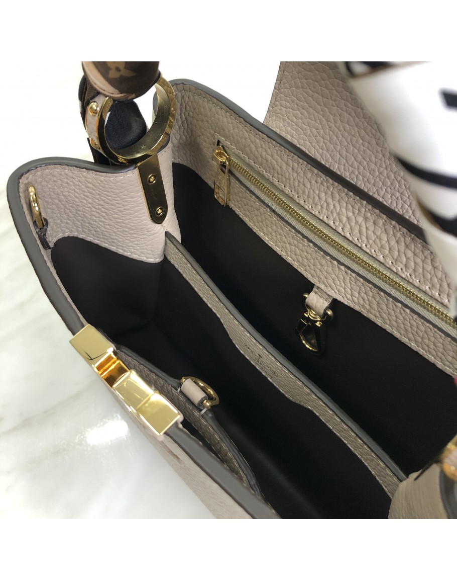 LOUIS VUITTON Capucines BB Taurillon Leather in Galet - GHW (with LV  Monogram Pure Silk Twilly Bandeau) Special DEAL: RM 27,999 [BRAND…