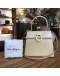 SALVATORE FERRAGAMO Small Gancini Kelly Handbag with Shoulder Strap in Beige Box Calf Leather – GHW