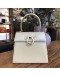 SALVATORE FERRAGAMO Small Gancini Kelly Handbag with Shoulder Strap in Beige Box Calf Leather – GHW