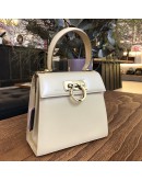 SALVATORE FERRAGAMO Small Gancini Kelly Handbag with Shoulder Strap in Beige Box Calf Leather – GHW