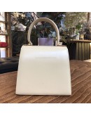 SALVATORE FERRAGAMO Small Gancini Kelly Handbag with Shoulder Strap in Beige Box Calf Leather – GHW