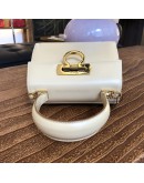 SALVATORE FERRAGAMO Small Gancini Kelly Handbag with Shoulder Strap in Beige Box Calf Leather – GHW