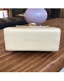 SALVATORE FERRAGAMO Small Gancini Kelly Handbag with Shoulder Strap in Beige Box Calf Leather – GHW