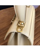 SALVATORE FERRAGAMO Small Gancini Kelly Handbag with Shoulder Strap in Beige Box Calf Leather – GHW