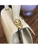 SALVATORE FERRAGAMO Small Gancini Kelly Handbag with Shoulder Strap in Beige Box Calf Leather – GHW