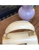 SALVATORE FERRAGAMO Small Gancini Kelly Handbag with Shoulder Strap in Beige Box Calf Leather – GHW