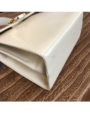 SALVATORE FERRAGAMO Small Gancini Kelly Handbag with Shoulder Strap in Beige Box Calf Leather – GHW