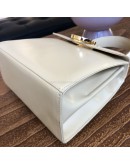 SALVATORE FERRAGAMO Small Gancini Kelly Handbag with Shoulder Strap in Beige Box Calf Leather – GHW