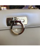 SALVATORE FERRAGAMO Small Gancini Kelly Handbag with Shoulder Strap in Beige Box Calf Leather – GHW