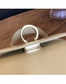 SALVATORE FERRAGAMO Small Gancini Kelly Handbag with Shoulder Strap in Beige Box Calf Leather – GHW