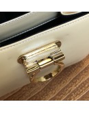SALVATORE FERRAGAMO Small Gancini Kelly Handbag with Shoulder Strap in Beige Box Calf Leather – GHW