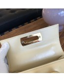 SALVATORE FERRAGAMO Small Gancini Kelly Handbag with Shoulder Strap in Beige Box Calf Leather – GHW