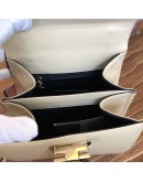 SALVATORE FERRAGAMO Small Gancini Kelly Handbag with Shoulder Strap in Beige Box Calf Leather – GHW
