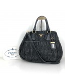 PRADA Nappa Gaufre Nero Black Lambskin Tote Bag with Shoulder Strap - GHW