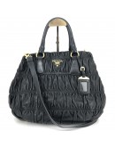 PRADA Nappa Gaufre Nero Black Lambskin Tote Bag with Shoulder Strap - GHW