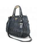 PRADA Nappa Gaufre Nero Black Lambskin Tote Bag with Shoulder Strap - GHW