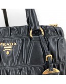 PRADA Nappa Gaufre Nero Black Lambskin Tote Bag with Shoulder Strap - GHW