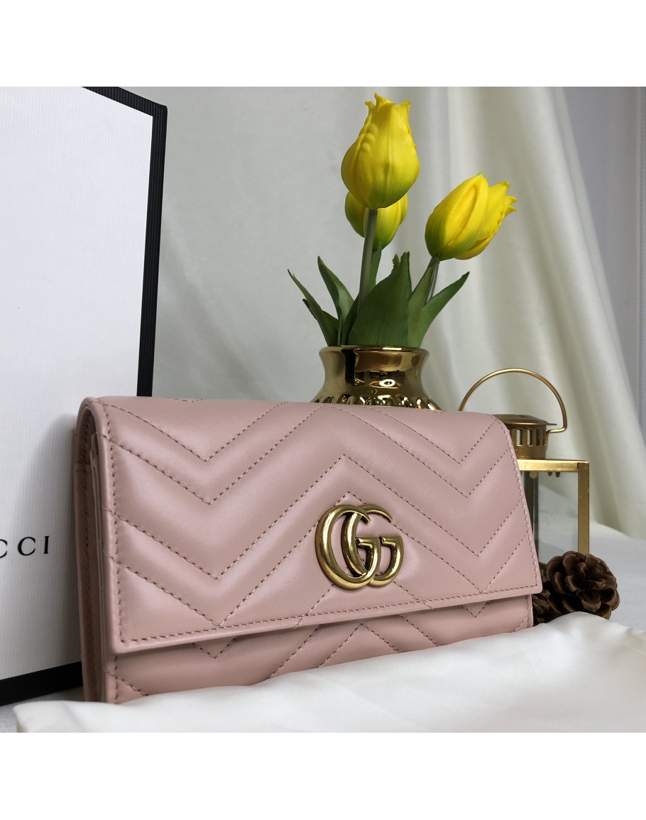 GUCCI GG Marmont Continental Flap Wallet in Nude Pink – Aged Gold Hardware