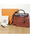 HERMES Herbag PM 31 Maroon Canvas with Dark Brown Calfskin Leather & PHW – Shoulder Bag Type (Stamp Square R – Year 2014)