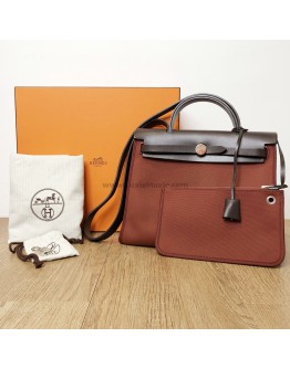 HERMES Herbag PM 31 Maroon Canvas with Dark Brown Calfskin Leather & PHW – Shoulder Bag Type (Stamp Square R – Year 2014)