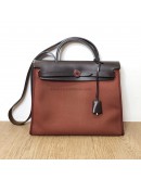 HERMES Herbag PM 31 Maroon Canvas with Dark Brown Calfskin Leather & PHW – Shoulder Bag Type (Stamp Square R – Year 2014)