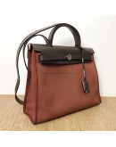 HERMES Herbag PM 31 Maroon Canvas with Dark Brown Calfskin Leather & PHW – Shoulder Bag Type (Stamp Square R – Year 2014)